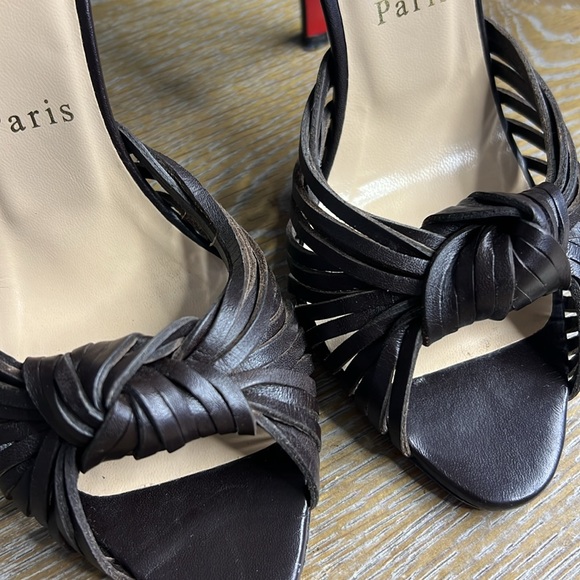 CHRISTIAN LOUBOUTIN Brown Leather Peep-Toe 4” Heels 36 - Picture 5 of 13